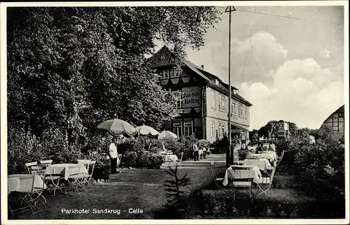 Ak Celle in Niedersachsen, Parkhotel Sandkrug, Garten, Terrasse