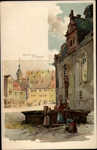 Künstler Litho Otto Hammel, Arnstadt, Frauen am Brunnen