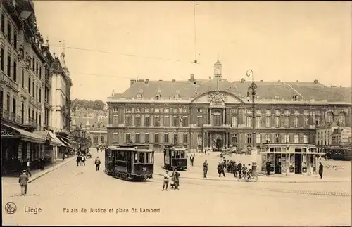 Ak Liège Lüttich Wallonien, Palais de Justice, Place Saint Lambert, Straßenbahn-Linien Nr. 39 und 71