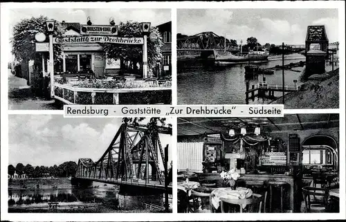 Ak Rendsburg in Schleswig Holstein, Gaststätte Zur Drehbrücke, Innenansicht