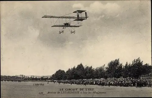 Ak Arrivee de Legagneux, Le Circuit de l'Est, Zivilflugzeug