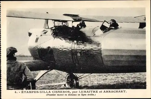 Ak Étampes Villa Cisneros, par Lemaitre et Arrachart, 1. Record de distance en ligne droite