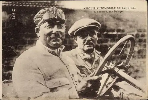 Ak Circuit Automobile de Lyon 1924, Thomas sur Delage, Automobil