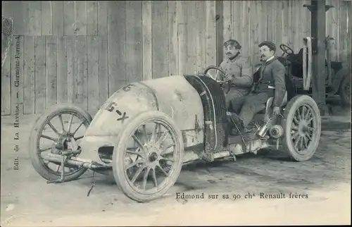 Ak Edmond sur sa 90 ch. Renault freres, Automobil