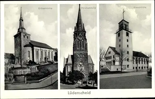 Ak Lüdenscheid im Märkischen Kreis, Erlöserkirche, Christuskirche, Kreuzkirche