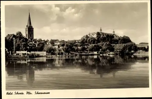 Ak Plön am See Holstein, Schwanensee, Schloss und Kirche
