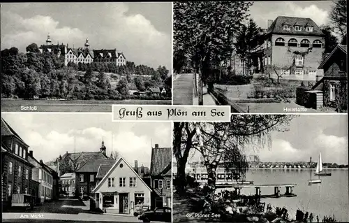 Ak Plön am See Holstein, Schloss, Heilstätte, Markt, Gr. Plöner See