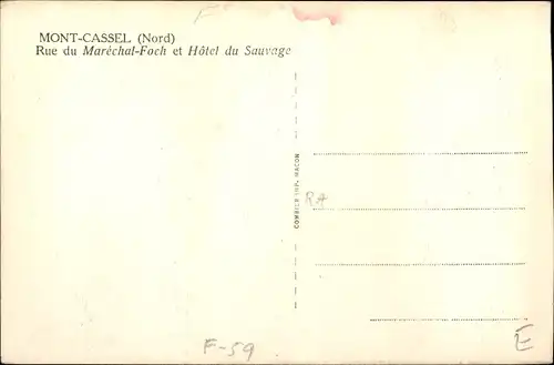 Ak Mont Cassel Nord, Rue du Marechal Foch, Hotel du Sauvage