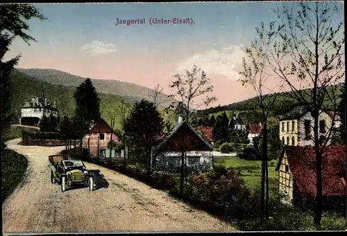 Ak Jaegerthal Windstein Elsaß Bas Rhin, Teilansicht des Ortes, Auto 