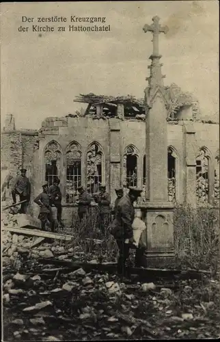 Ak Hattonville Vigneulles lès Hattonchâtel Lothringen Meuse, Zerstörter Kreuzgang der Kirche, I. WK