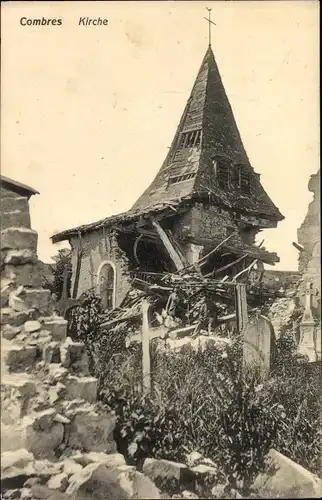 Ak Combres Meuse, Ortsansicht, Zerstörte Kirche, Friedhof, I. WK