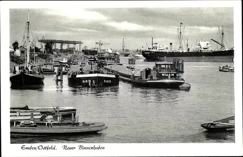 Ak Emden in Ostfriesland, Neuer Binnenhafen, Lastkähne