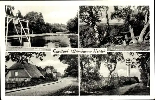 Ak Egestorf in der Lüneburger Heide, Birkenbank, Fernsehturm, Dorfstraße, Freibad