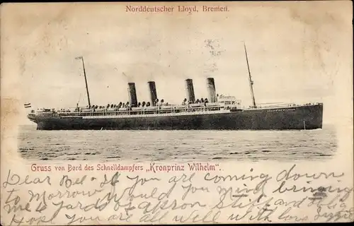 Ak Schnelldampfer Kronprinz Wilhelm, Norddeutscher Lloyd Bremen