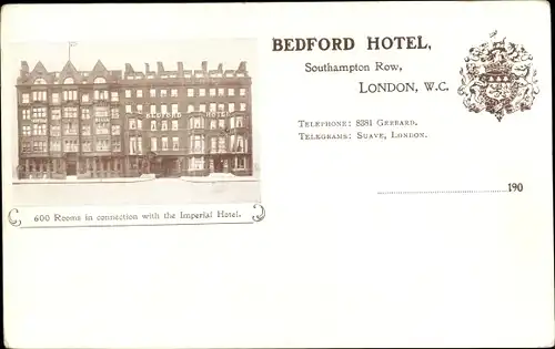 Ak London City England, Bedford Hotel, Southampton Room, Wappen