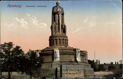 Ak Hamburg Mitte St. Pauli, Ansicht vom Bismarck Denkmal