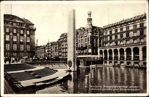 Ak Hamburg Mitte Altstadt, Kriegerehrenmal, Schleusenbrücke, Alsterarkaden