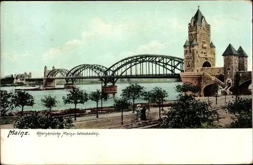 Ak Mainz in Rheinland Pfalz, Rheinbrücke Mainz Wiesbaden