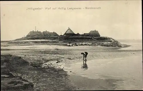 Ak Nordmarsch Hallig Langeneß Nordfriesland, Hilligenlei Warf