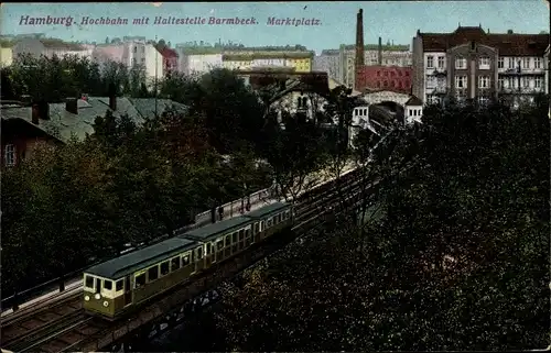 Ak Hamburg Nord Barmbek, Hochbahn, Haltestelle, Marktplatz