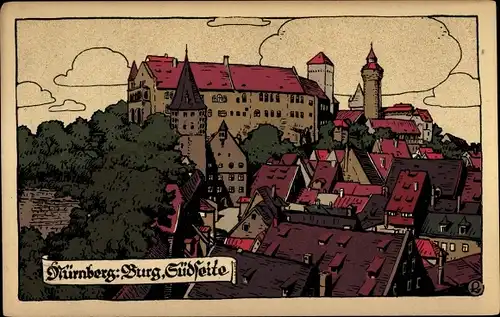 Steindruck Ak Nürnberg in Mittelfranken Bayern, Burg, Südseite
