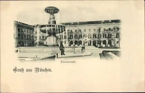 Ak München, Universität, Brunnen