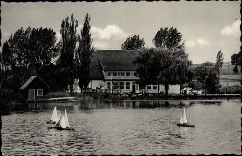 Ak Seeburg im Eichsfeld, Seeburger See, Modelsegler, Restaurant Graf Isang