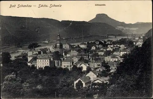 Ak Bad Schandau Sächsische Schweiz, Panorama, Kirche, Lilienstein