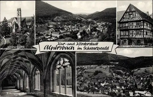 Ak Alpirsbach im Schwarzwald, Klosterkirche, Altes Schlösschen, Kreuzgang, Panorama