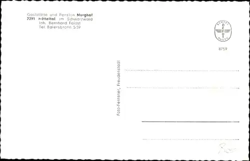 Ak Mitteltal Baiersbronn im Schwarzwald, Gaststätte Murghof