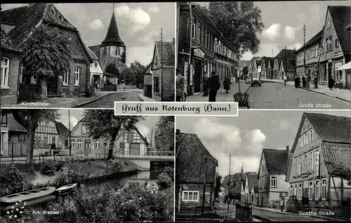 Ak Rotenburg an der Wümme, Kirchstraße, Große Straße, Wasser, Goethestraße