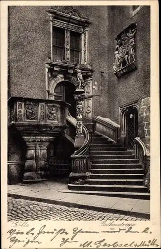 Ak Görlitz in der Lausitz, Rathaustreppe