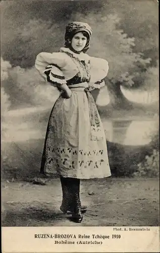 Ak Frau in tschechischer Tracht, Ruzena Brozova, Reine Tcheque 1910, Boheme