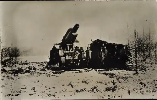 Foto Ak 21 cm Mörser, Geschütz, Deutsche Soldaten, I. WK