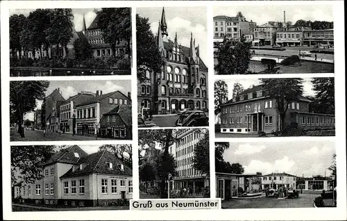 Ak Neumünster in Schleswig Holstein, Casper von Saldern Haus, Volksbank, Kirche, Gebäude