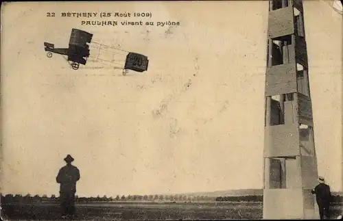 Ak Bétheny, 25 Aout 1909, Paulhan virant au pylône