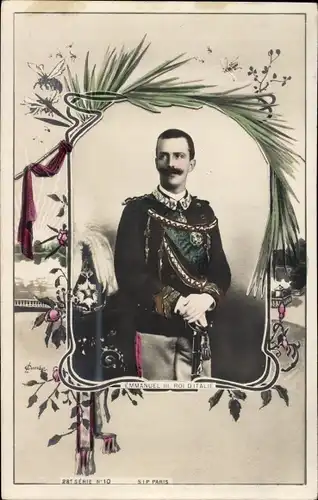 Passepartout Ak Vittorio Emanuele III., König Viktor Emanuel III. von Italien, Portrait, Uniform