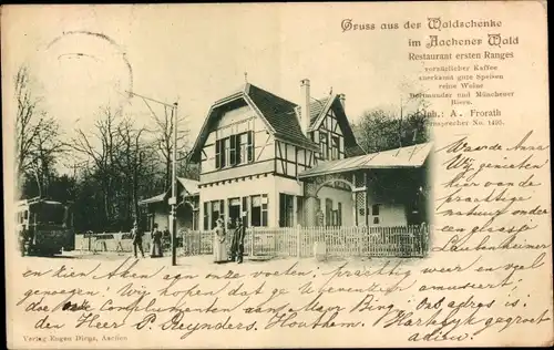 Ak Aachen in Nordrhein Westfalen, Aachener Wald, Waldschenke, Straßenbahn