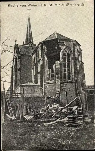 Ak Woinville Meuse, Zerstörte Kirche, Kriegszerstörungen I.WK