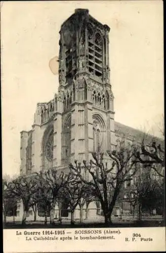 Ak Soissons Aisne, La Cathedrale apres le bombardement, Kriegszerstörung I. WK
