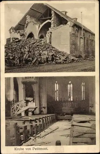 Ak Petitmont Meurthe et Moselle, Zerstörte Kirche, Kriegszerstörungen I.WK