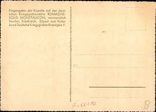 Ak Romagne sous Montfaucon Lothringen Meuse, Deutsche Kriegsgräberstätte, I. WK