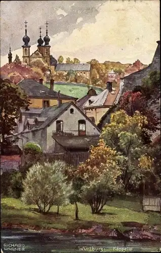 Künstler Ak Wagner, Richard, Würzburg am Main Unterfranken, Käppele, Blick vom Mainufer