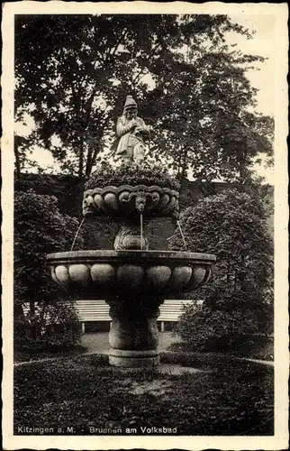 Ak Kitzingen in Mainfranken Bayern, Brunnen am Volksbad
