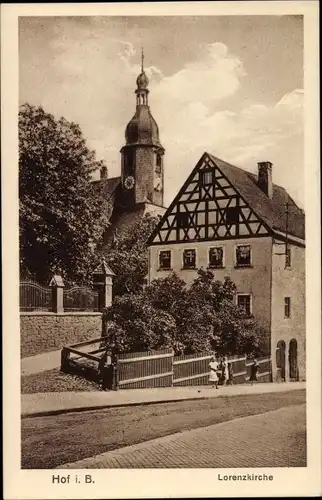 Ak Hof an der Saale Oberfranken Bayern, Lorenzkirche, Ortspartie