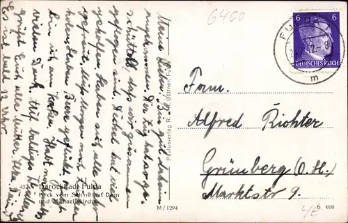 Ak Fulda Hessen, Blick vom Schloss auf Dom, Kirche