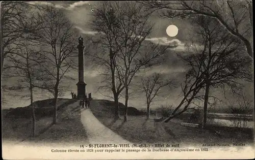 Mondschein Ak Saint Florent le Vieil Maine et Loire, Colonne eleve en 1828