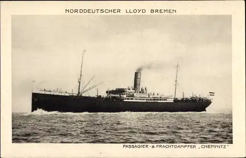 Ak Passagier und Frachtdampfer Chemnitz, Norddeutscher Lloyd Bremen, Dampfschiff