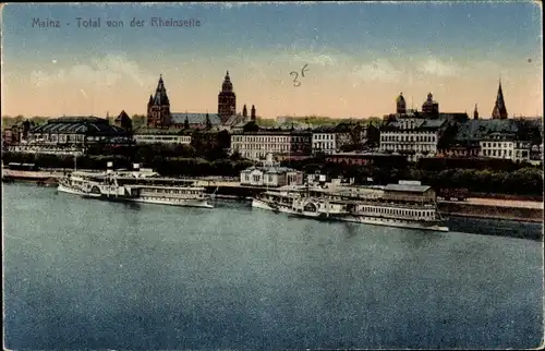 Ak Mainz in Rheinland Pfalz, Totalansicht von der Rheinseite