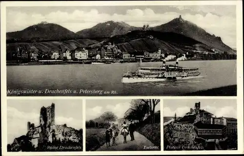 Ak Königswinter am Rhein, Ruine Drachenfels, Plateau, Petersberg, Eselsritt